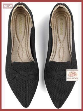 Classic Pointed Toe Knit Flats Comfortable Slip-On Ballet Flat Work Shoes
